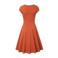 Žene Ljetne haljine modne žene Solidna haljina u boji V-izrez kratka rukava večernja haljina, narandžasta,