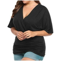 Ljetna bluza Žene plus veličine V-izrez Pulover Udobne kratke rukave Majice Tops Ladies Top Black XL