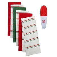 Crveni, zeleni i bijeli čvrsti i prugasti kuhinjski ručnici i čip klip poklon set