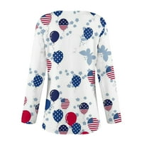 Ženske ljetne majice kratki rukav Ležerni dan neovisnosti Američka zastava tiskani gumb bočni vrhovi nacrtajući košulju za okrugle vrat Simple Streetwear