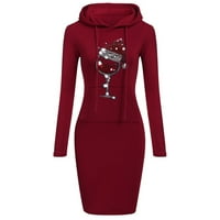 Bacco haljine za žene Ženske božićne s kapuljače sa dugim rukavima Lagana crvena haljina za pulover sa džepom Žene povremene haljine
