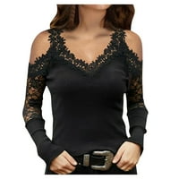 SunhillsGrace majice za žene izvan ramena Dugi stil Pulover V-izrez Dugih rukava čipka za dno bluza
