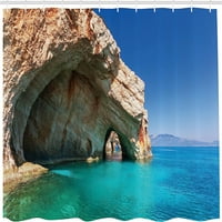Grčka za zavjese za tuširanje, morska pećina na ostrvu Zakintos na Grčkoj za odmor za opuštajuću morsku i obalnu sliku umjetnosti s kukama, plavim preplanulim tena