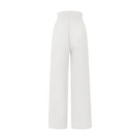 Ženske čvrste struke labave hlače s dugim nogama, obložite elastične casual pantalone, bijelo, xxl