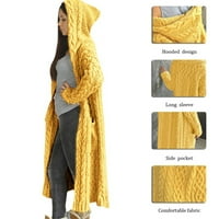 Čella za žene pletene duksere sa kapuljačom dugi kardigan zimski čvrsti puni džek džepni kaput žuti,