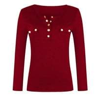 Žene ljetne vrhove Ležerne prilične bluze s dugim rukavima Grafički printira žene Henley majice crvena 5xl