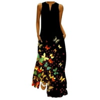Ženske haljine V-izrez Moda Maxi cvjetna maxi ljetna haljina bez rukava crna 4xl