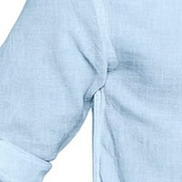 Fonwoon muške vrhove V-izrez majica pamučna i posteljina mladost labava stand-up košulja casual majica