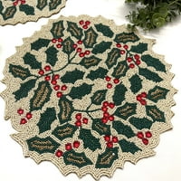 Set božićnog placemata, Holly Berry, ručno rađena pletena stola, poklon za nju