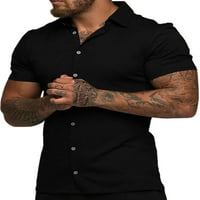 Glonme MENS T košulja Dugme Down Summer Košulje rever vrhovi dnevna regularna fit bluza Prozračna kratki rukav Tee Black XL
