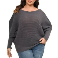 Trendvibe dugih rukava za žene Jesen Lagani džemperi Ležerne akrilne šale boje Žene Jesen modna odjeća Želje Duks pulover sa ramena Džemper Knit Grey XL
