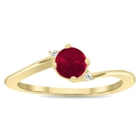 Ženski okrugli oblikovani rubin i dijamantni valni prsten u 10k žutom zlatu