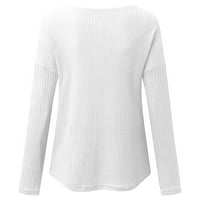 Bazyrey ženske dugih rukava plus veličina V-izrez casual majica bluza modna majica čvrsti pulover bijeli, l