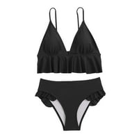 Žene kupaćih kostimi za kupaće za žene Žene čiste boje Ruffled Split bikini kupaći kostimi ženske kratke hlače Duga dužina kupaćih odijela za žene crna xl