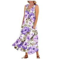 Fragarn ženska ležerna haljina s kratkim rukavima Split Maxi ljetna haljina za plažu sa džepovima (ljubičasta,