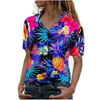 Moonker Womens Majice za ženske bluze Funky Hawaiian košulja NacrtPocket odlazi cvijeće Ananas Ispiši