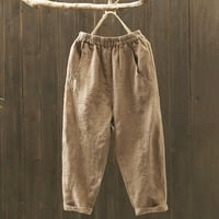 Xinqinghao Ženske dukseve Žene elastične struk obrezane hlače ravno-noga otvorena dna plus veličine hlače Čvrsto nogavice za čizme CHAKI XXXL
