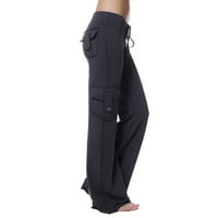 Žene elastične strugove povremene teretne hlače Joggers Yoga hlače džepove široke noge hlačeyoga hlače