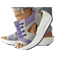 Zodanni Žene Sportske sandalne sandale Sandale sa sandale MESH Ležerne cipele Dame klinove cipele Žene Lagane čipke Up platforme Purple 5.5