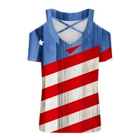 Košulje od 4. jula za žene Ležerne Američke zastave Ispis Criss Cross V izrez sa majica kratkih rukava