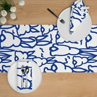 Pamučni sateen stol trkač, 72 - kobalt plavi zec zečji opružni šumski životinjski uskršnji bijeli zečevi
