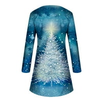 Plus veličina zazor žensko božićno božićno drvo ispis dugih rukava haljina nebesko plava 12