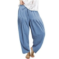 Ylioge Womens Cruise Spring pantalone posteljina visokog struka ravne vrećaste baggy solid color hlače