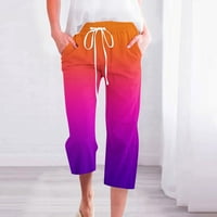 JSAierl ženske pamučne pamučne platnene pantalone ljeto visokog struka pantne casual nacrtavaju ravne pantalone Ispisuju joga donje hlače