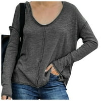 Lanhui Fashion Womens Solid Boja dugih rukava V izrez Casual Popularna bluza vrhovi džemperi za žene;