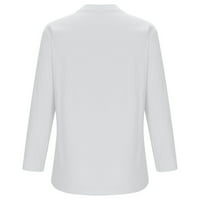 Dianli Womens Ljetni vrhovi V-izrez Tunika Čvrsta dugih rukava Ljetne majice Plus size Labavi modni gumb Ležerne prilike pamučne posteljine bluze bijeli xxxxxl