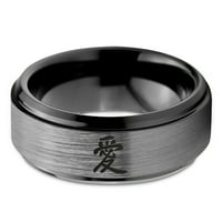 Volfram Love Kineski simbol BAND prsten za muškarce Žene Udobnost FIT Black Step Bevel Edge Brušeno