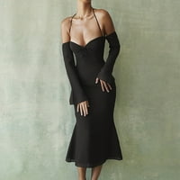Ležerne haljine za žene Trendy Tie vrat Trendi dugih rukava haljina s rukavima Srednja duljina haljina crna m