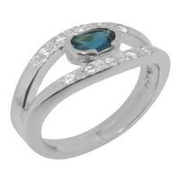 Britanci izrađeni sterling srebrni prirodni London Blue Topaz & Diamond Ženski godišnjički prsten -