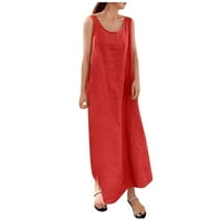 Cleance Summer Haljine za žene bez rukava A-line Dužina ležerne okruglog dekoltela Čvrsta haljina Crvena XL