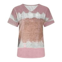 Žene Ljeto Slatke T majice Casual Tie Dye Košulje Kratki rukav V izrez Boja blok Tee Plus Size labava