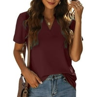 Žene ljetne rebraste pletene vrhove kratkih rukava V-izrez T majice Solid boja trendi casual basy osnovna