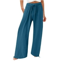 Smihono ženska moda Žene casual elastične labave hlače ravno široke pantalone za noge Trendy ljeto jesenski odmor na nogama yoga stručne hlače Cargo pantalone nebesko plavo xxxxl