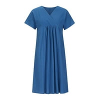 HHEI_K Ženske ljetne haljine Ženska pamučna posteljina haljina Ruckele V rect majica haljina labava