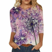 Hanas vrhovi ženski modni print okrugli vrat labavi ležernu majicu sa sedam point s rukavima Top Purple
