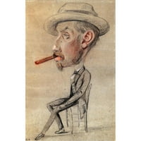 Claude Monet crna moderna uokvirena muzejska umjetnička štampa pod nazivom - karikatura muškarca sa velikom cigaretom