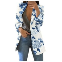 Ženske vrhove Ležerne modne print rever s dugim rukavima Slim Fit Mali jakna s gumbom Plavi XL