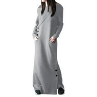 IOPQO haljina s dugim rukavima za žene Casual Solid haljina okrugla Dress Džepne haljine Dževne haljine