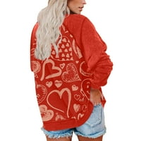 Hanas vrhovi ženskog casual modnog dana zaljubljeni tiskani pulover s dugim rukavima na vrhu vrhova izvorskih vrhova pulover dukserica crvena l