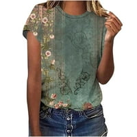 Dahich ženske majice Okrugli vrat TEE Ležerne prilike Trendy Losse Fit Cloreve cvjetni print ljetni vrhovi zeleni XL
