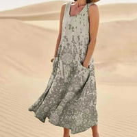 Ljetne haljine za ženske pamučne posteljine bez rukava dugačak maxi haljina vrećica za boho cvjetna plaža