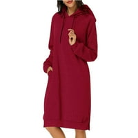 Hanas vrhovi ženske modne casual dugih rukava, džepovi od punog rukava šešir labav džemper vrhovi crveni