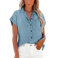 Košulje za žene Ljeto SOLID modni džep rever peru traper majica