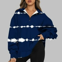 Yyeselk ženski zip pulover dugih rukava s dugim rukavima Grafički rever vrat četvrt zatvarača dukseva za bluza opuštena fit vrhova plava l