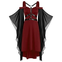 Ženske casual haljine plus veličina hladna čvrstog gotičkog mrežica umetnute leptir rukav struk struk