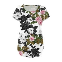 Odeerbi Ženske vrhove Dressy Casual Bluzes Košulje Trendi V-izrez cvjetni tiskani tunički tunički tasteri s kratkim rukavima Majica Bijela